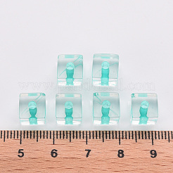 透明なアクリルビーズ  キューブ  ターコイズ  8x7.5x7.5mm  穴：1.8mm  約900個/500g&nbsp;TACR-S154-12A-68