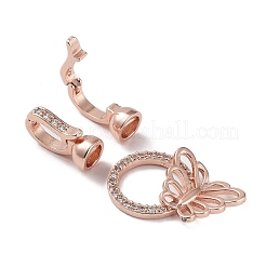 Rack Plating Brass Micro Pave Clear Cubic Zirconia Fold Over Butterfly Extension Clasps&nbsp;KK-B078-11RG