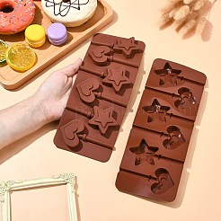 ハート＆スター DIY 食品グレードシリコン型 2個  フォンダン型  チョコレート  紙製ケーキポップスティック100本を使ったキャンディー作り  混合図形  ココナッツブラウン  100~246x95x3~12mm  内径：88~89x43.5~48mm&nbsp;SIL-CJ0002-17
