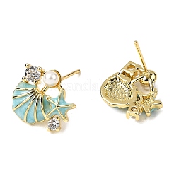 Brass Micro Pave Clear Cubic Zirconia Shell Shape Stud Earrings&nbsp;EJEW-C152-03G
