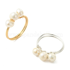 2Pcs 2 Colors Copper Wired Natural Pearl Finger Rings&nbsp;RJEW-JR01036