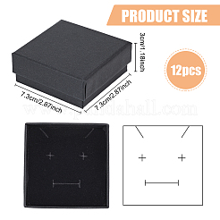 クラフト紙のボール紙ジュエリーボックス  リング/イヤリングボックス  正方形  ブラック  7.3x7.3x3cm&nbsp;LS-CBOX-BC0001-15A