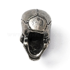 真鍮製ヨーロピアンビーズ  大穴ビーズ  スカル  アンティークシルバー  19x13x17mm  穴：5.5mm&nbsp;KK-WH0044-50AS