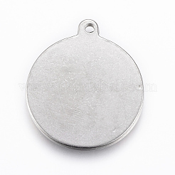 変色しない304ステンレススチールペンダント  命の木とフラットラウンド  ステンレス鋼色  30x26x2.5mm  穴：2mm&nbsp;STAS-G154-03P
