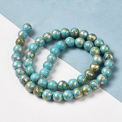 合成ターコイズ染め迷彩ビーズ連売り  燃料噴射効果  ラウンド  ミディアムターコイズ  8mm  穴：1.2mm  約51個/連  14.76''（37.5センチメートル）&nbsp;G-E594-24O-A