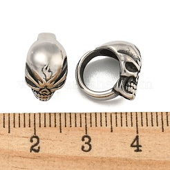 316サージカルステンレスビーズ  大穴ビーズ  スカル  アンティークシルバー  12x8x13mm  穴：8mm&nbsp;STAS-Q326-06AS-04
