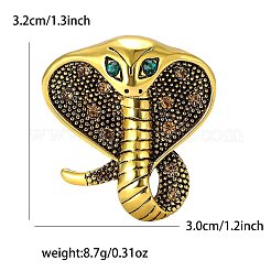 バックパックの服のための蛇の合金ラインストーンブローチ  アンティーク黄金  32x30mm&nbsp;PW-WG03334-01