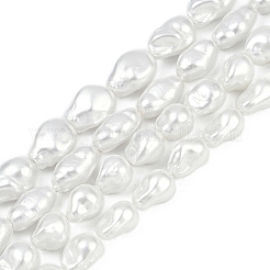 電気メッキ磁器模造真珠ビーズ連売り  フラットラウンド  ホワイト  10x3mm  穴：0.7mm  約36個/連  15.16''（38.5センチメートル）&nbsp;BSHE-Z009-02B