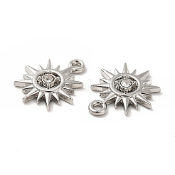 ラックメッキ合金ラインストーンペンダント  カドミウムフリー＆鉛フリー  太陽のチャーム  プラチナ  17.5x15x2.5mm  穴：1.6mm&nbsp;FIND-G044-09P
