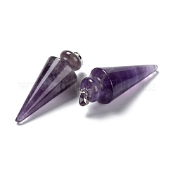 天然石アメジストペンダント  プラチナ真鍮パーツ  コーン  40~44x15~16mm  穴：3x7mm&nbsp;G-K311-47G