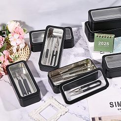ジュエリーや小物類用の透明窓付き鉄製収納ボックス  長方形  ブラック  15.3x6.8x4.05cm&nbsp;CON-WH0085-256