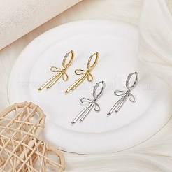 1ペアの蝶結び真鍮マイクロパヴェクリアキュービックジルコニアフープピアス、女性用  16KGP本金メッキ  47x20mm&nbsp;EJEW-SZ0002-04G