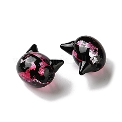 手作りのフォイルのガラスビーズ  猫  レッド  14~14.5x16.5~17.5x12mm  穴：1.6~1.8mm&nbsp;LAMP-D005-01D