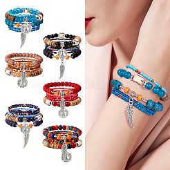 5Pcs 5 Style Wood & Glass Seed & Acrylic Beaded Stretch Bracelets Set with Baseball&nbsp;JB709C