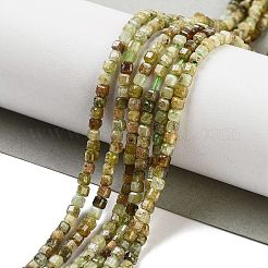 天然のグリーンガーネットビーズ連売り  ファセットテーブルカットキューブ  1.5~2.5x1.5~2.5x1.5~2mm  穴：0.4mm  約183~186個/連  15.35~15.55''（39~39.5センチメートル）&nbsp;G-H042-B15-01B