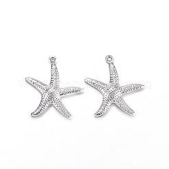 変色しにくい201ステンレススチールペンダント  ヒトデ/海星  ステンレス鋼色  22x20.5x2.5mm  穴：1.2mm&nbsp;STAS-N0014-51P