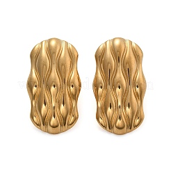 女性用304ステンレススチールスタッドピアス  織り目加工の長方形  ゴールドカラー  29.5x16.5mm&nbsp;EJEW-K306-27G