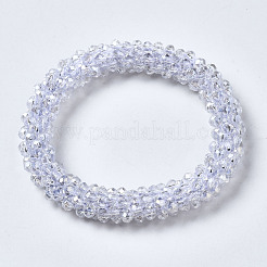 ファセット透明ガラスビーズストレッチブレスレット  虹メッキ  ロンデル  クリアAB  内径：2インチ（5cm）&nbsp;BJEW-S144-002C-06