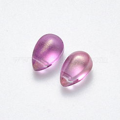 透明スプレー塗装ガラスチャーム  グリッターパウダー付き  ティアドロップ  スミレ  9x6x6mm  穴：1mm&nbsp;GLAA-R211-03-B01