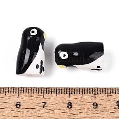 ハンドメイドの磁器セラミックビーズ  手描き  ファミーユは磁器バラ  ペンギン  ブラック  16x9x10mm  穴：1.4mm&nbsp;PORC-S502-023A-A