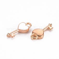合金ペンダント  カドミウムフリー＆鉛フリー  エナメル  ハートキー  ライトゴールド  乳白色  16x7x2mm  穴：1.5mm&nbsp;X-ENAM-S115-061A
