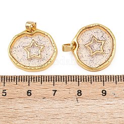 真鍮製の樹脂ペンダント  グリッターパウダー付き  スター  18.5x20x3.5mm  穴：3x5mm&nbsp;KK-I475-01G-04