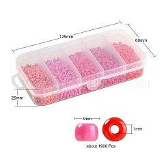 1900個5色ベーキングペイントガラスシードビーズ  8/0  ミックスカラー  3~3.5mm  穴：1~1.2mm  18グラム  約380PCS /カラー&nbsp;SEED-YW0001-76A