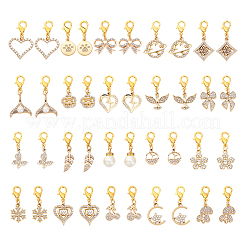 20個 10スタイル 合金ラインストーン シューチャーム  アクリルパール＆ロブスター爪の留め金で  混合図形  ゴールドカラー  28~35mm  2個/スタイル&nbsp;HJEW-ME00151