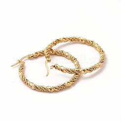 304ステンレススチールツイストロープフープピアス（女性用）  ゴールドカラー  39x3.5mm  ピン：1~1.3x0.6mm&nbsp;EJEW-C011-03G