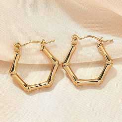 女性用304ステンレスフープピアス  イオンプレーティング（ip）  六角  18KGP本金メッキ  20x20x3mm&nbsp;EJEW-L296-066G