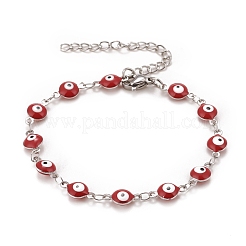 Enamel Oval with Evil Eye Link Chains Bracelet&nbsp;BJEW-P271-04P