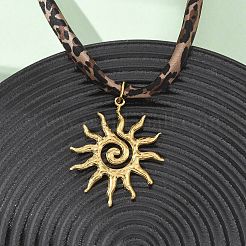 304 Stainless Steel Sun Pendant Leopard Print Polyester Cord Necklaces for Women&nbsp;NJEW-D340-04G