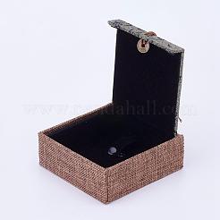 木製のブレスレットボックス  リネンとナイロンコードのタッセル付き  長方形  スレートグレイ  10x10x3.7cm&nbsp;OBOX-K001-01C