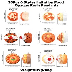 30 個 6 スタイル模造食品不透明樹脂ペンダント  プラチナトーンの鉄製ループ付きケーキ＆パンチャーム  ミックスカラー  24.5~26x17~21.5x13~16.5mm  5個/スタイル&nbsp;FIND-CJ0002-47