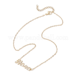 Word Mama Brass Micro Pave Clear Cubic Zirconia Pendant Cable Chain Necklaces for Women&nbsp;NJEW-TA00193