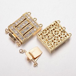 真鍮製キュービックジルコニアボックスクラスプ  カドミウムフリー＆ニッケルフリー＆鉛フリー  長方形  ミックスカラー  32.5x22x6.4mm  穴：1.5＆2.5ミリ&nbsp;ZIRC-O020-06-NR