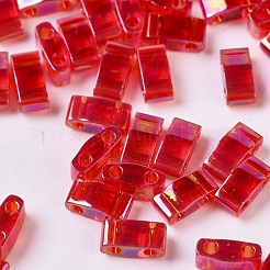 MIYUKIハーフティラビーズ  日本製シードビーズ  2の穴  （htl254)透明な赤いab  5x2.3x1.9mm  穴：0.8mm  約2500個/100g&nbsp;SEED-J020-HTL254