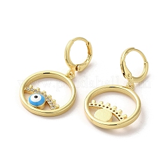 Evil Eye Real 18K Gold Plated Brass Dangle Leverback Earrings&nbsp;EJEW-Q797-09G-02