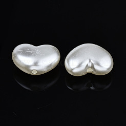 ABSプラスチックパール調ビーズ  ハート  乳白色  15.5x21x9.5mm  穴：2mm&nbsp;X-OACR-N008-141