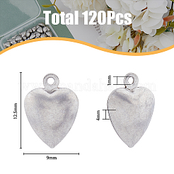304ステンレススチールチャーム120個  ハートチャーム  ステンレス鋼色  12.5x9x4mm  穴：1mm&nbsp;STAS-HY0001-28