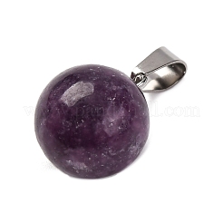 丸い天然レピドライトペンダント  プラチナトーンの真鍮パーツ  17~19x13~14mm  穴：2x7mm&nbsp;G-Q434-20