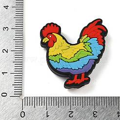 食品グレードのシリコーン焦点ビーズ  カラフル  おんどり  29x29x7mm  穴：2mm&nbsp;LS-SIL-F013-04