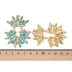 女性用304ステンレススチールガラススタッドピアス  18KGP本金メッキ  花  ダークターコイズ  57x46mm&nbsp;EJEW-M095-14G-01