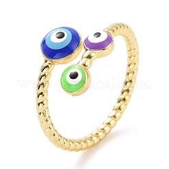 Enamel Evil Eye Open Cuff Ring&nbsp;RJEW-A007-06LG