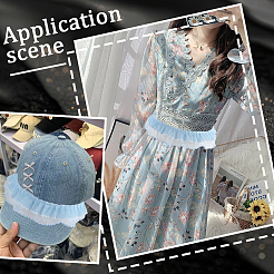 1m 2層ファイバーメッシュ水玉模様プリーツレースリボン  服装アクセサリー  空色  2インチ（50mm）&nbsp;OCOR-CY0001-10