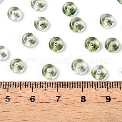 スプレー塗装された透明なガラスシードビーズ  ドーナツ  ダークシーグリーン  6.5x3mm  穴：1.2mm  約2500個/ポンド&nbsp;SEED-T007-05B