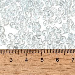 透明な色のガラスシードビーズ  ロンデル  ライトシアン  6/0  4x3mm  穴：1.4mm  約5700個/ポンド&nbsp;SEED-P007-02A-09