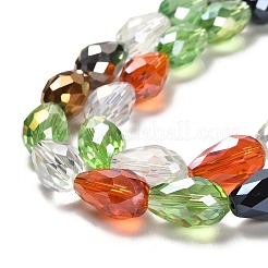 ファセットティアドロップガラスビーズ連売り  ミックスカラー  15x10mm  穴：1mm  約28個/連  16インチ&nbsp;X-GS053-AB