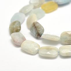 天然石アクアマリンビーズ連売り  多面カット  長方形  14x10x3mm  穴：1mm  約26個/連  15.3インチ（39cm）&nbsp;G-F479-14-14x10mm