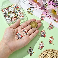 30 個 6 スタイルのクリスマス合金エナメルペンダント  長持ちメッキ  ゴールドカラー  猫の形のチャーム  ミックスカラー  25~31x17~31x1.5mm  穴：2mm  5個/スタイル&nbsp;FIND-CJ0002-62